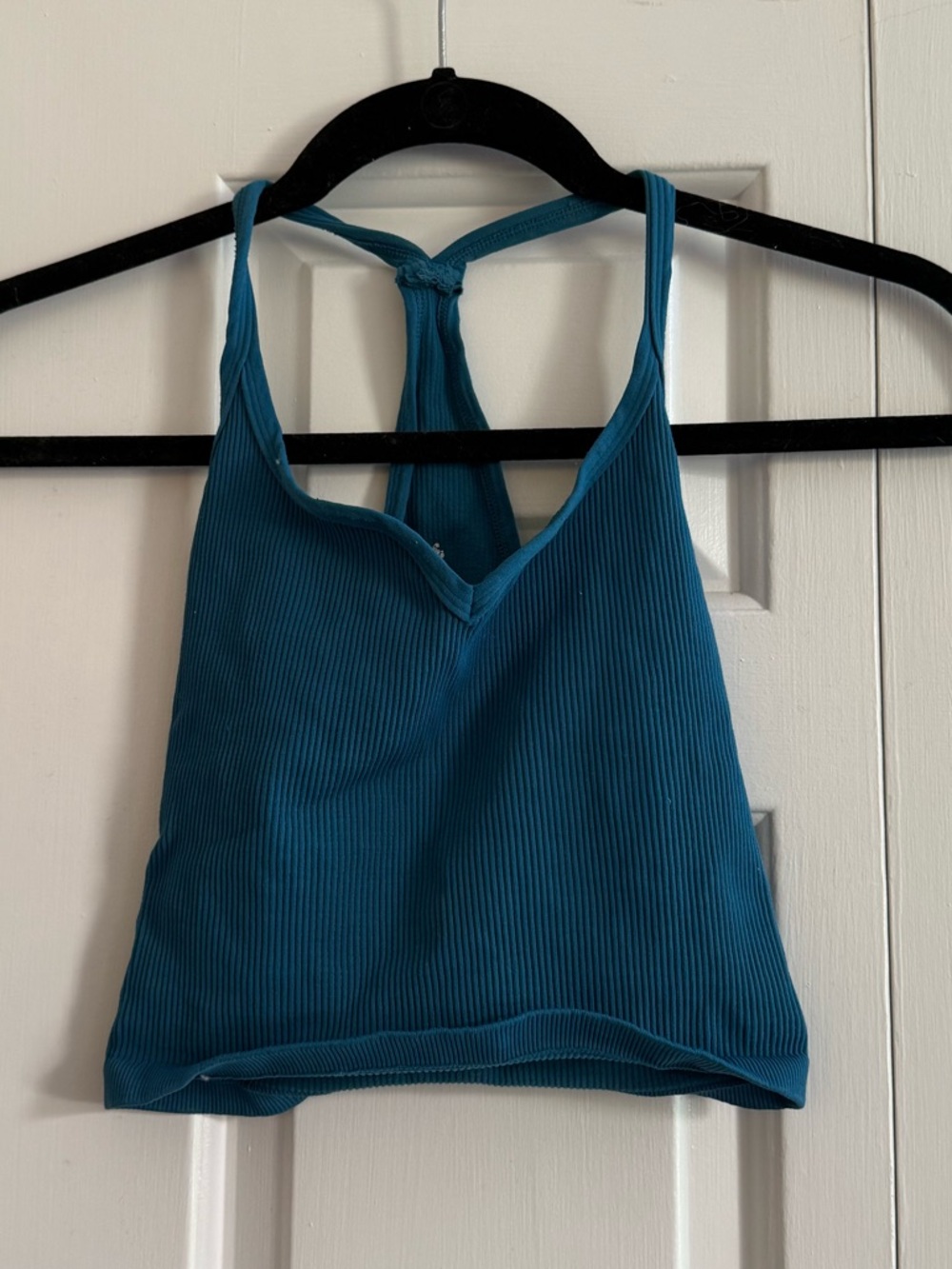 FP Movement by Free People Teal Ribbed Sweetheart Neck Crop Top
